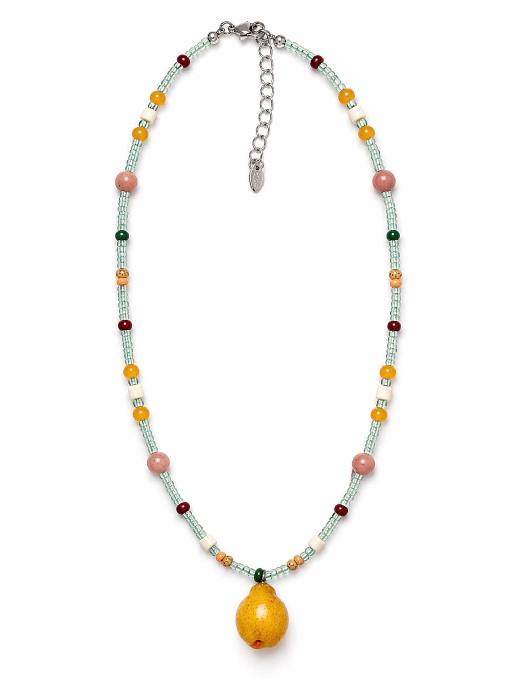 Yellow Pear Pendant Beaded Necklace