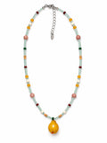 Yellow Pear Pendant Beaded Necklace