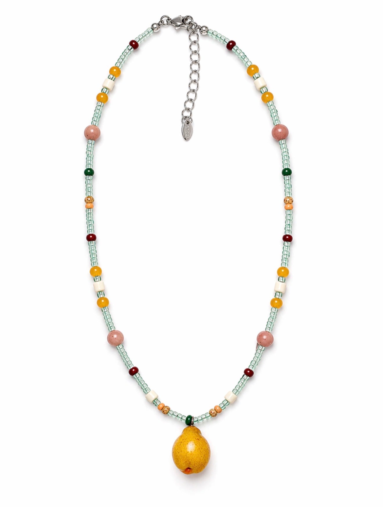 Yellow Pear Pendant Beaded Necklace