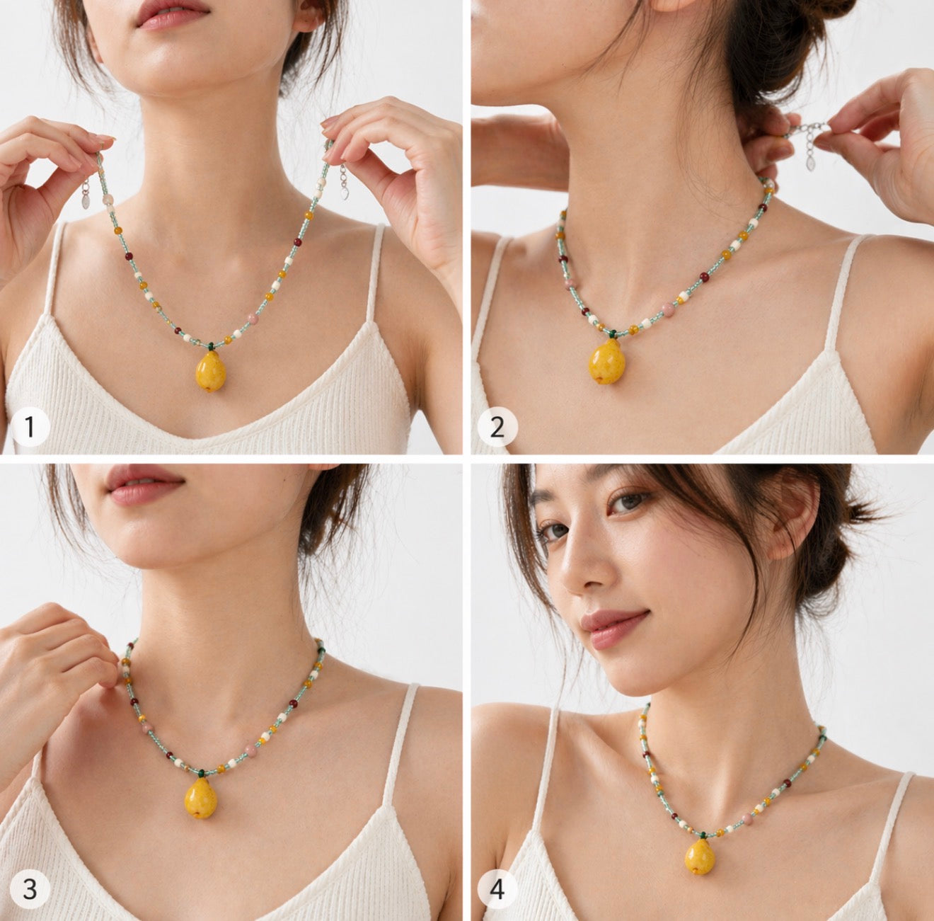 Yellow Pear Pendant Beaded Necklace