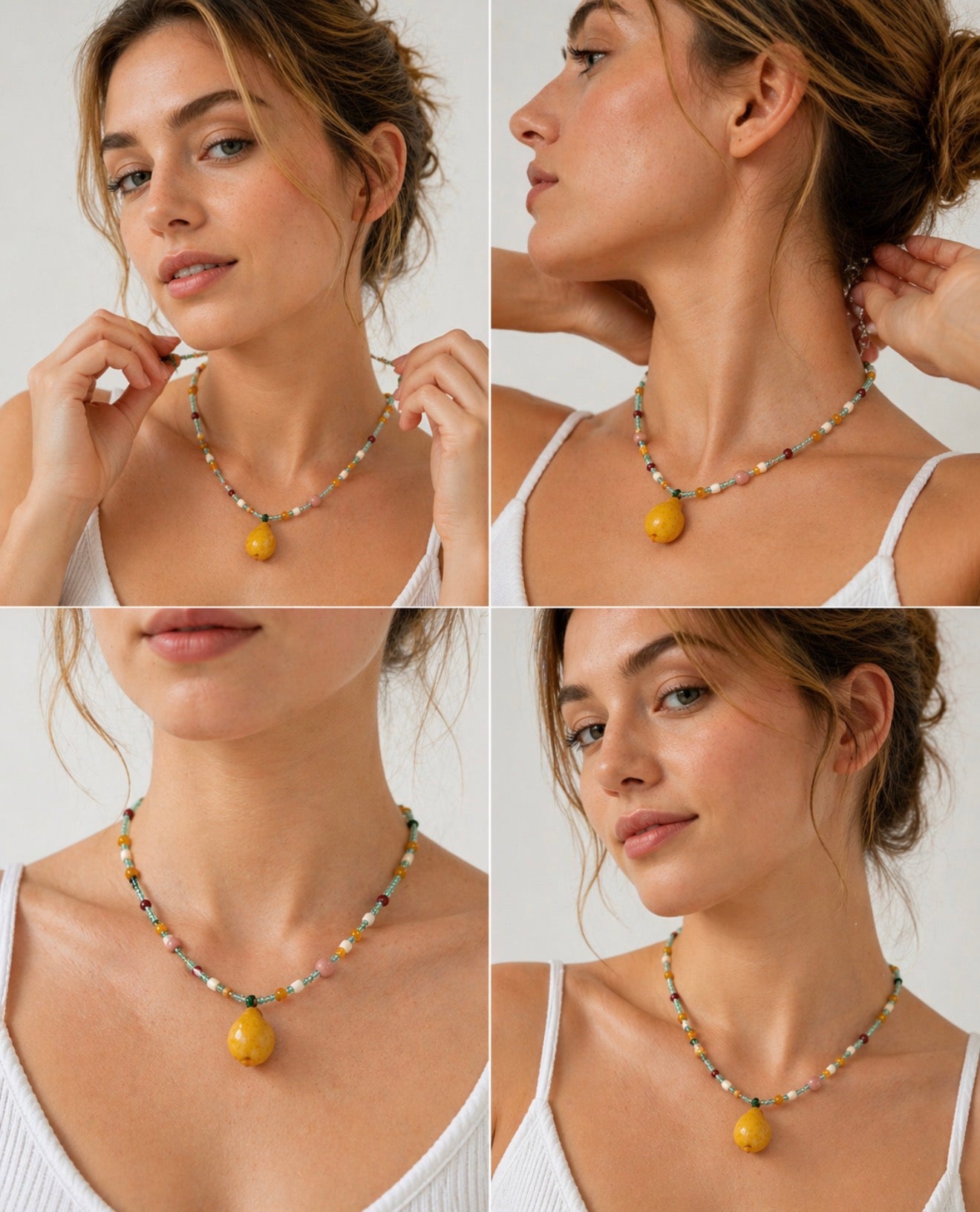 Yellow Pear Pendant Beaded Necklace