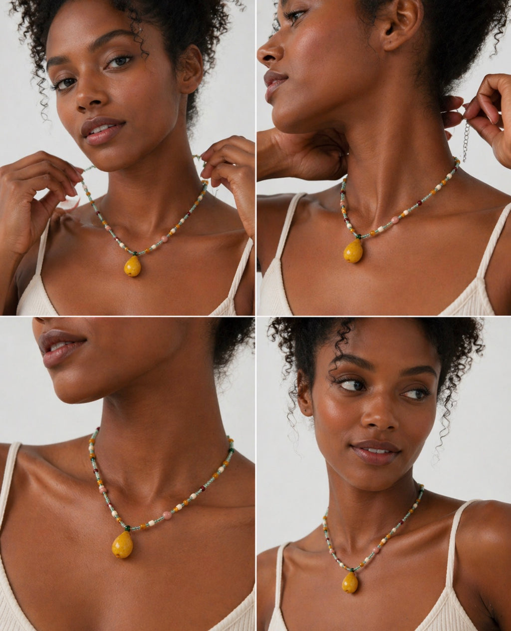 Yellow Pear Pendant Beaded Necklace