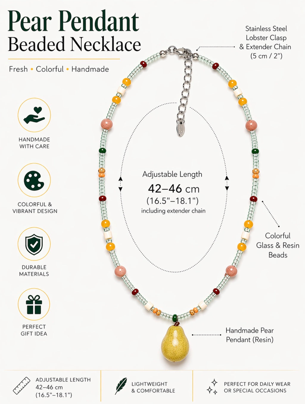 Yellow Pear Pendant Beaded Necklace