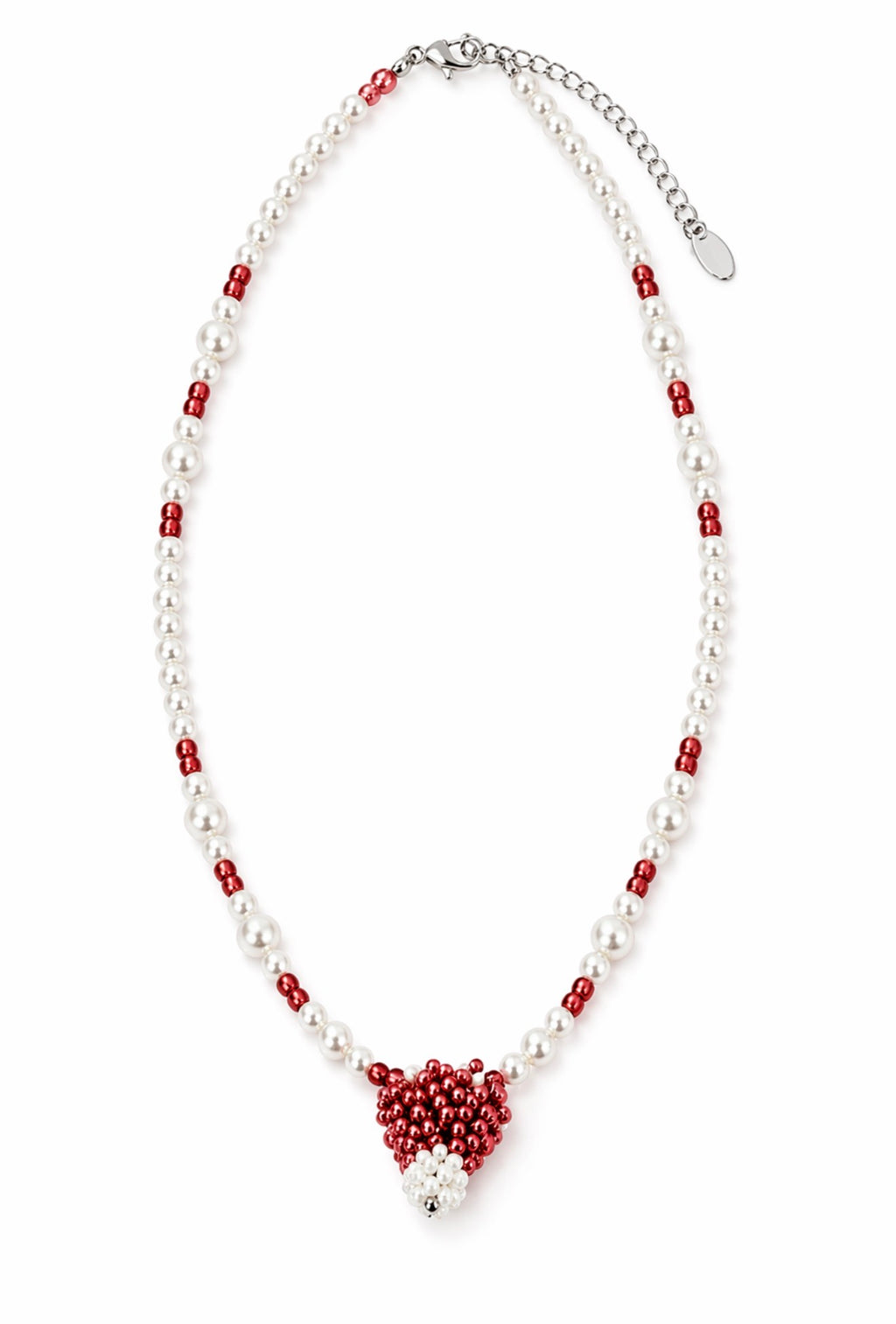 Handcrafted Red Beaded Mushroom Pendant Necklace