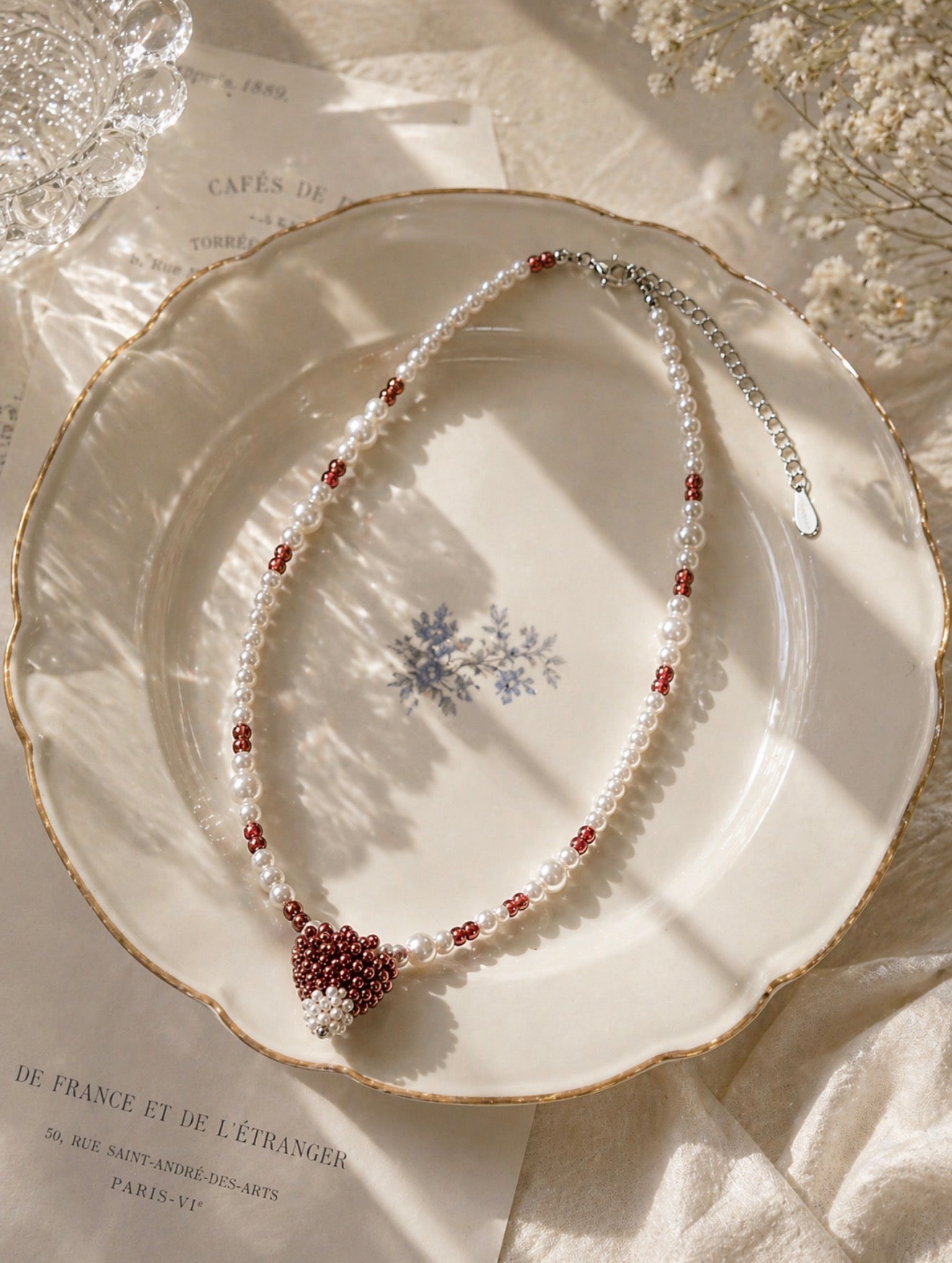 Handcrafted Red Beaded Mushroom Pendant Necklace