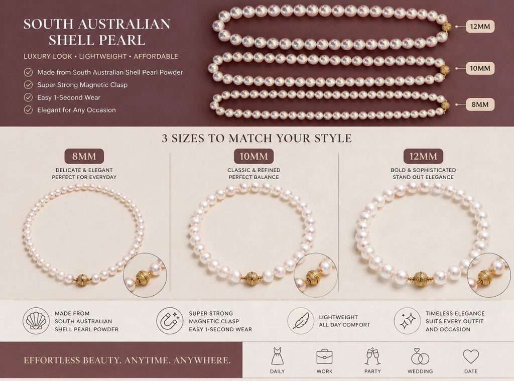Magnetic Clasp Pearl Necklace – South Australian Mother-of-Pearl, 1-Second Wear