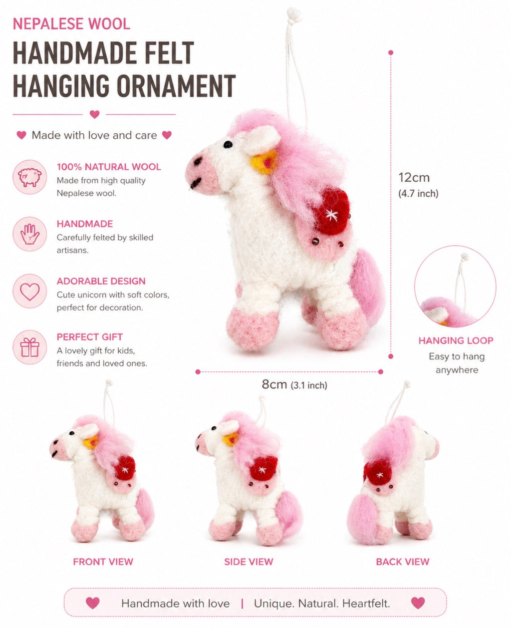 Handmade Wool Fantasy Pony Ornament