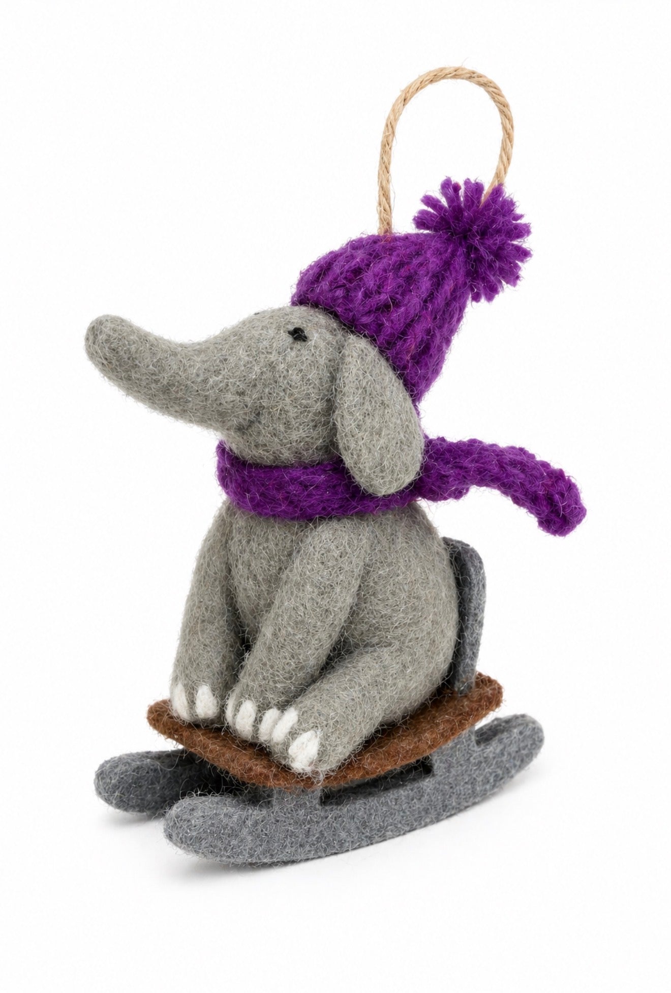 Handmade Wool Elephant Sled Ornament
