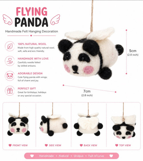 Flying Panda Handmade Felt Hanging Decoration