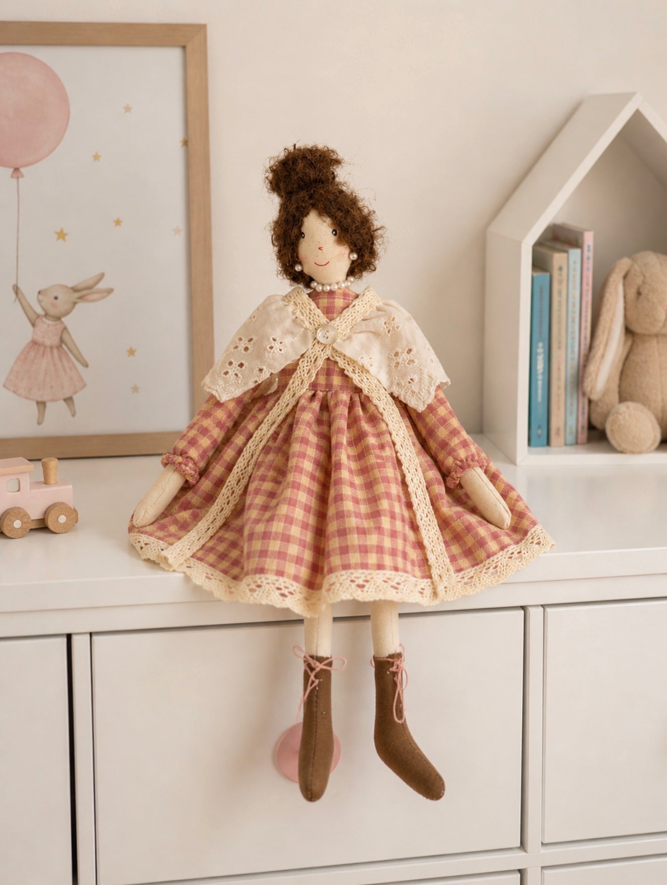 Handcrafted Vintage Fabric Lady with Pearl Elegance Home Decorative Piece & Gift