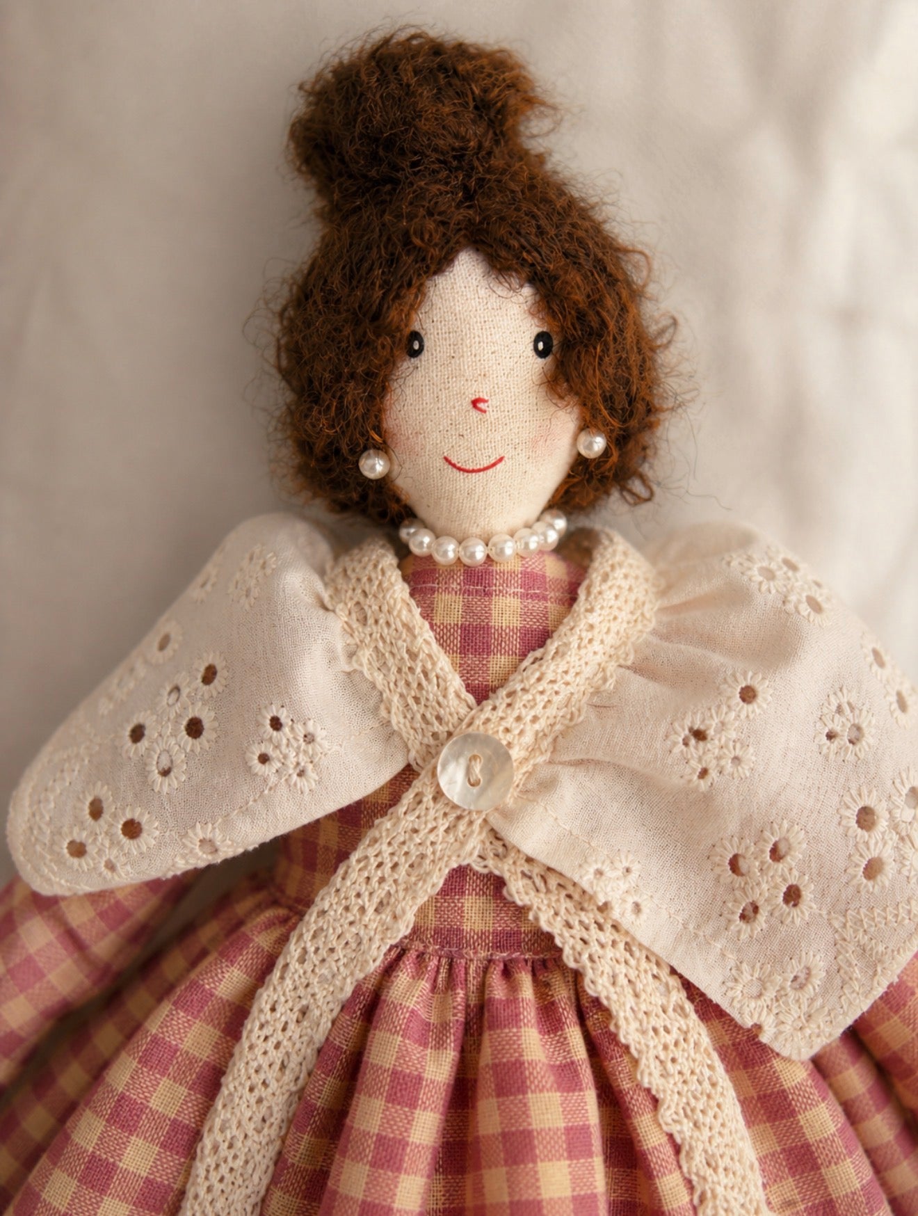 Handcrafted Vintage Fabric Lady with Pearl Elegance Home Decorative Piece & Gift