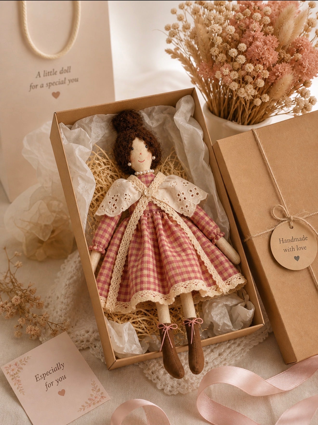 Handcrafted Vintage Fabric Lady with Pearl Elegance Home Decorative Piece & Gift