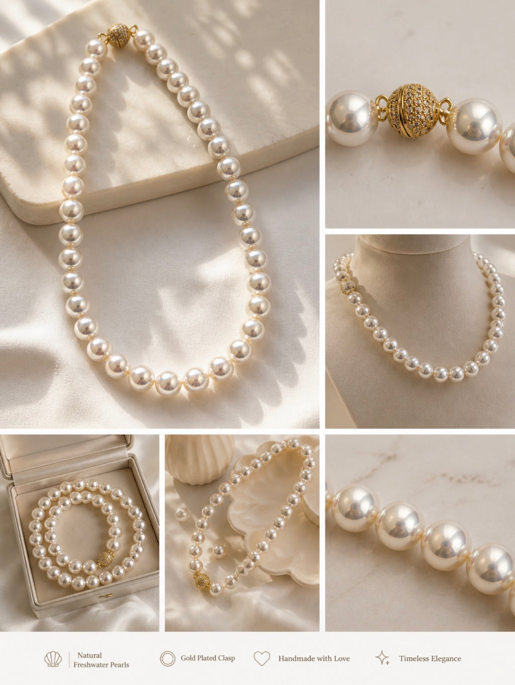 Magnetic Clasp Pearl Necklace – South Australian Mother-of-Pearl, 1-Second Wear