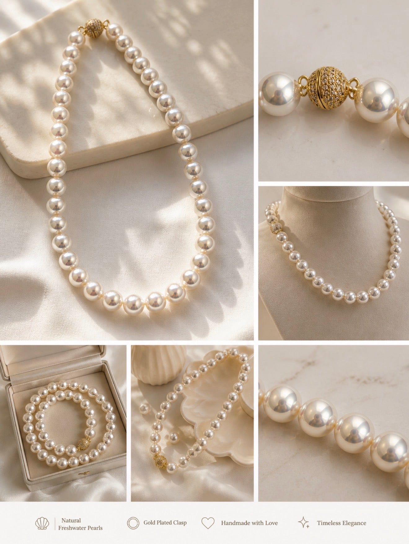 Magnetic Clasp Pearl Necklace – South Australian Mother-of-Pearl, 1-Second Wear