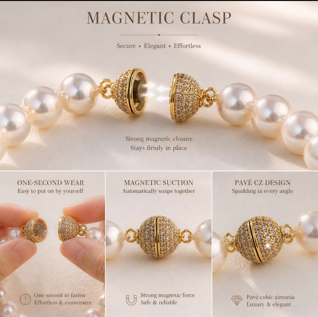 Magnetic Clasp Pearl Necklace – South Australian Mother-of-Pearl, 1-Second Wear