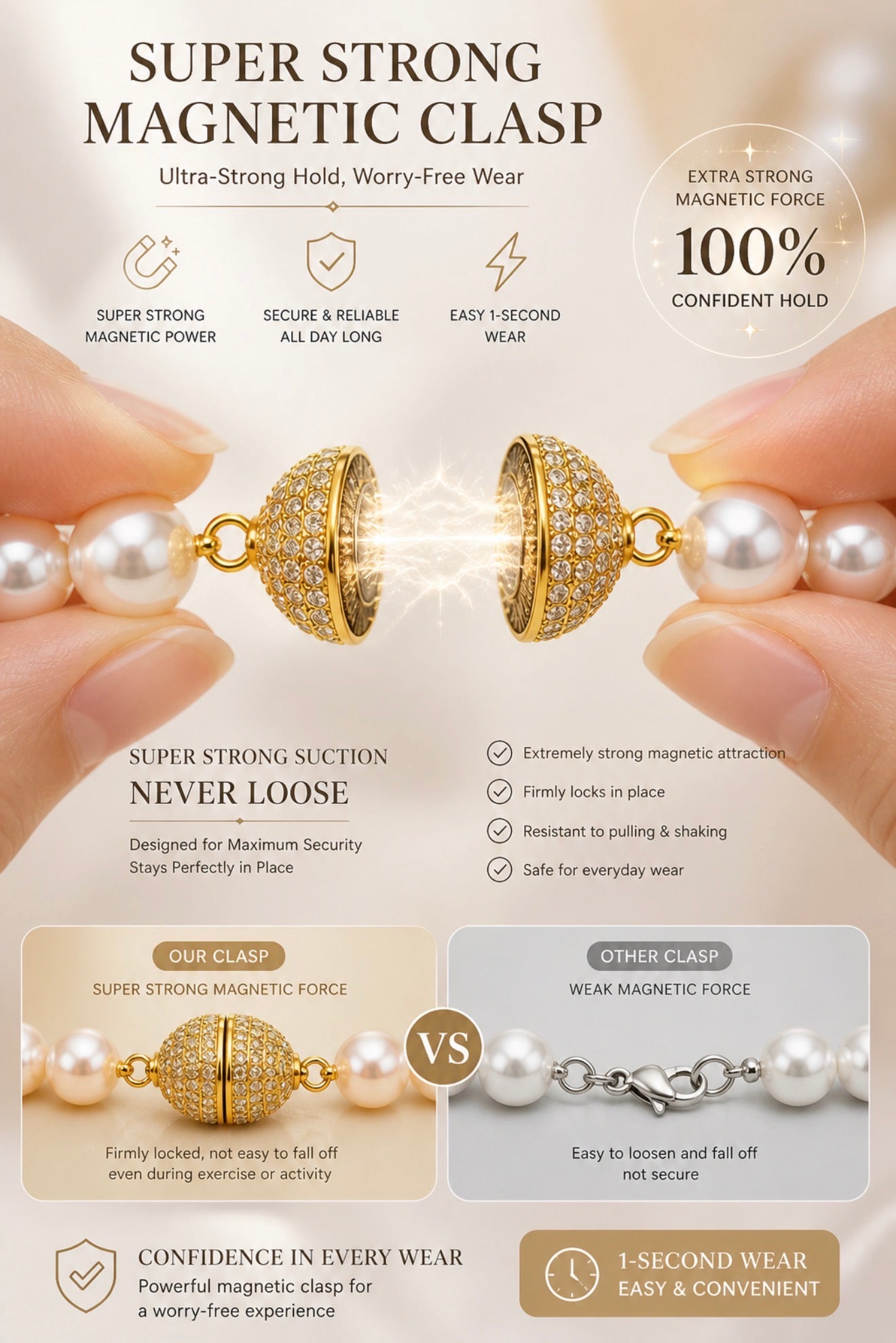 Magnetic Clasp Pearl Necklace – South Australian Mother-of-Pearl, 1-Second Wear