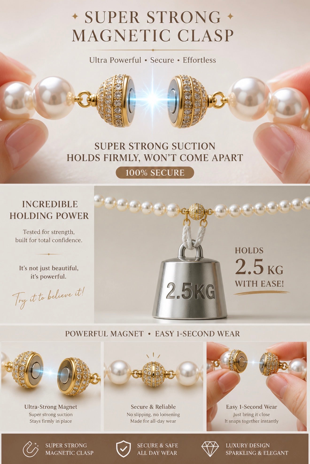 Magnetic Clasp Pearl Necklace – South Australian Mother-of-Pearl, 1-Second Wear